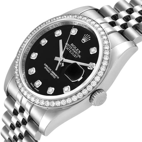 rolex datejust black dial plain bezel|rolex diamond bezel 36mm.